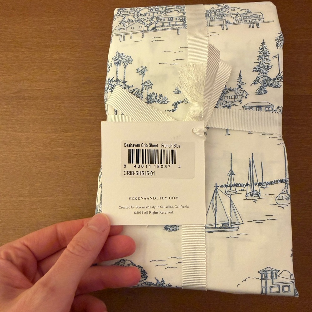 Serena & Lily Seahaven Blue and White Crib Sheet - Picture 2 of 3